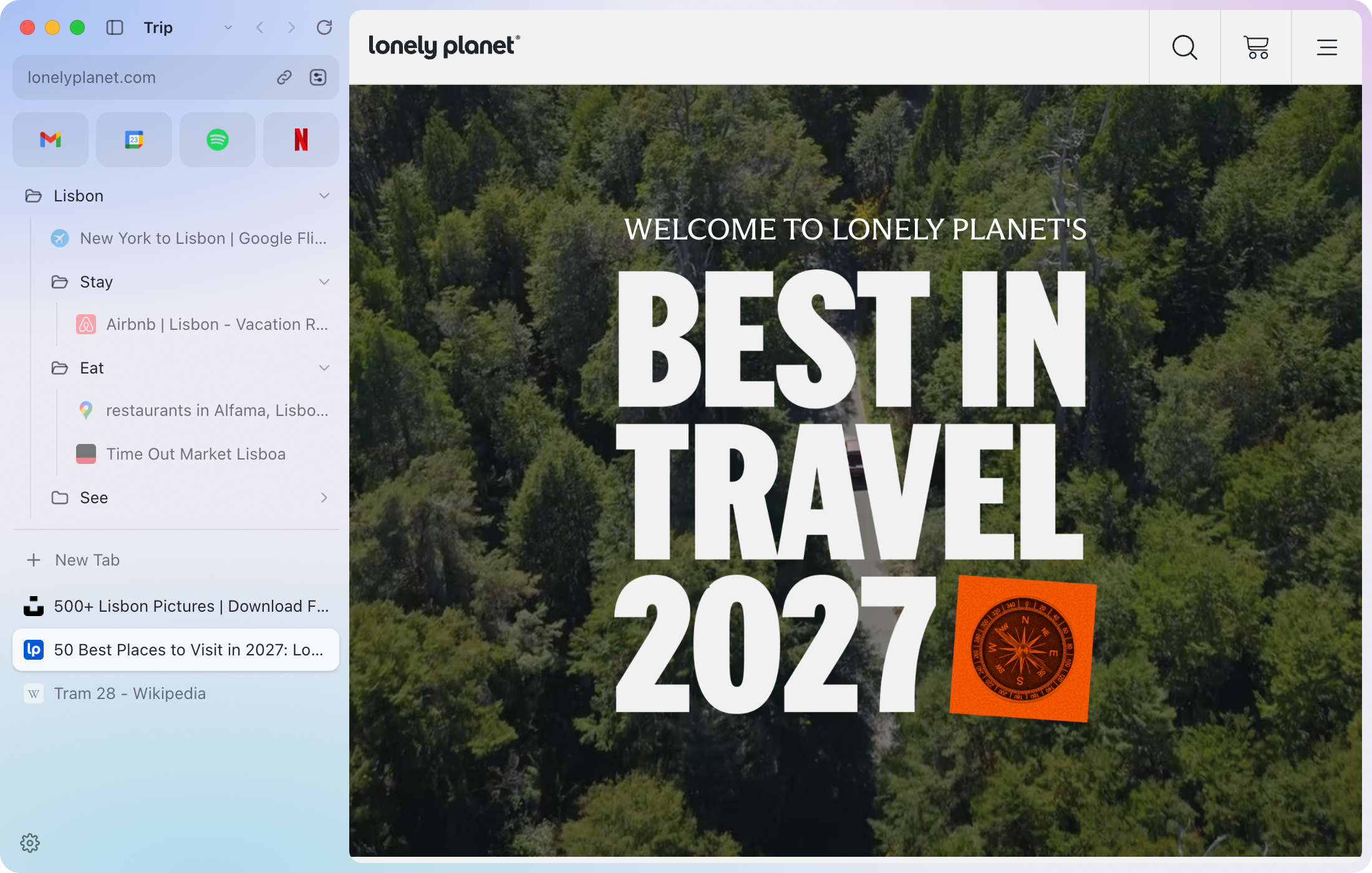 A space called Trip, in the Sky theme, with Lonely Planet’s best places to travel.